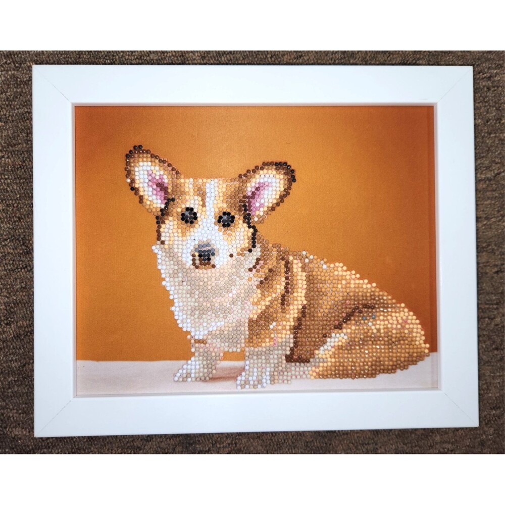 Framed Diamond Painting Art Corgi Dog - Completed, finished - Pembroke Welsh